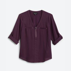 FORTUNE + IVY Rebekah Zipper Detail Mixed Material Blouse